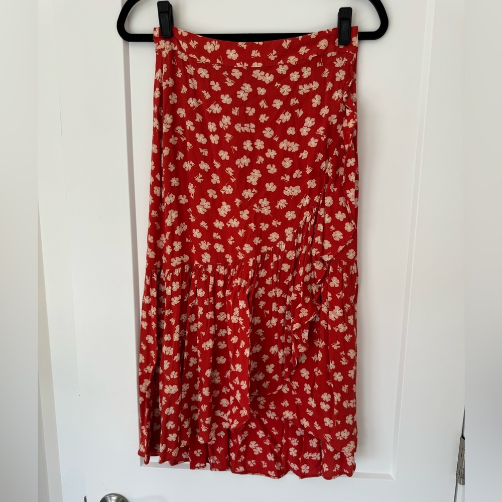 Madewell Satin ruffle trim midi skirt